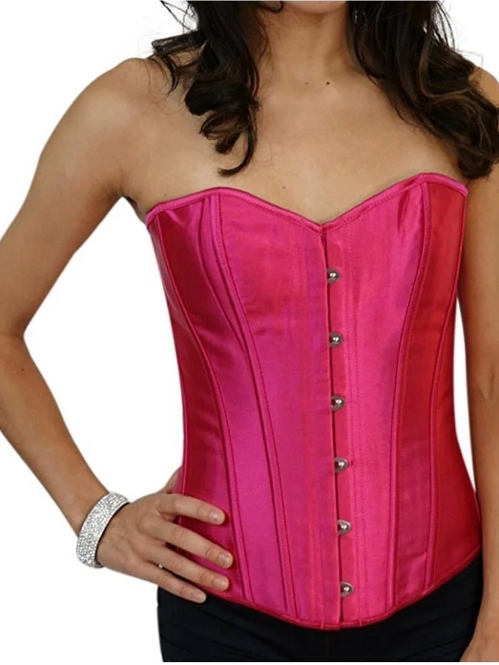 Hot Pink Satin Lace-Up Corset